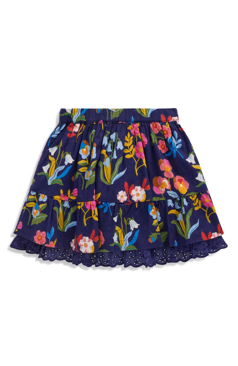 Mini Boden Kids' Floral Cotton Pull-On Skirt, Alternate, color, College Blue Pansy Bed