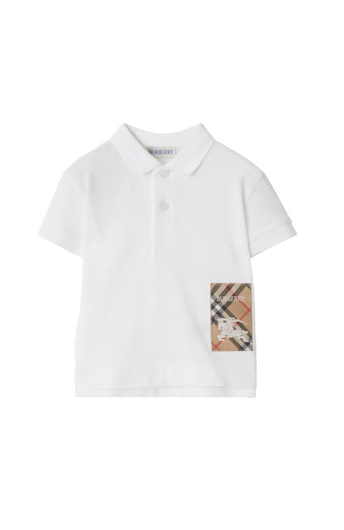 Shop Burberry Check Label Cotton Polo Shirt In White