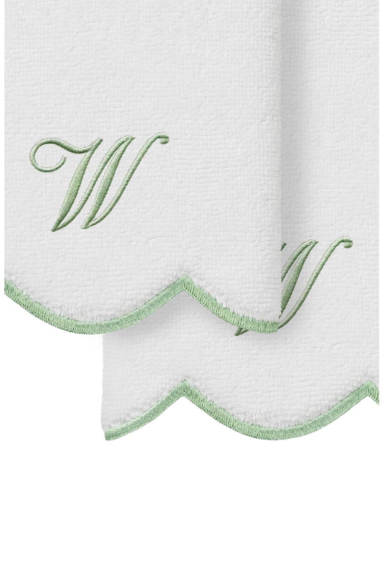 Adornia Scallop Personalized Monogram 2-Piece Washcloth Set, Alternate, color, WHITE/ GREEN W