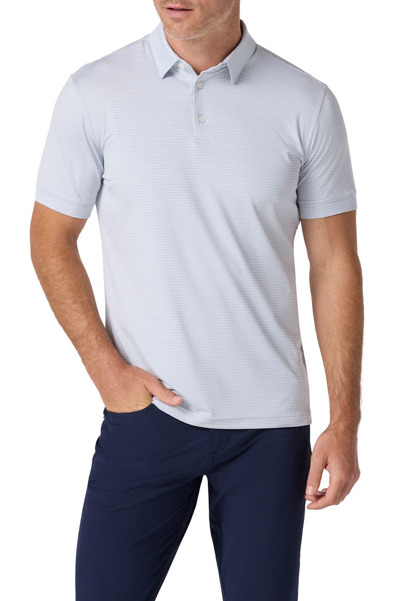 Versa Trim Fit Stripe Performance Polo, Main, color, ALUMINUM ALTERNATING STRIPE