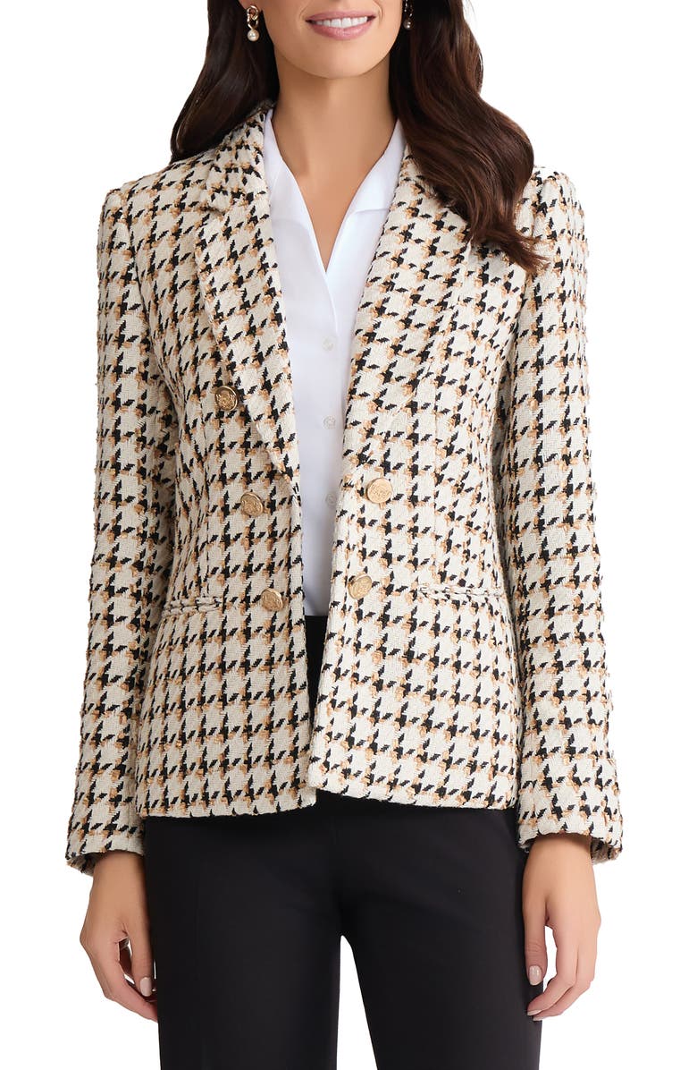 Jones New York Faux Double Breasted Houndstooth Tweed Jacket, Main, color, Jones White Multi