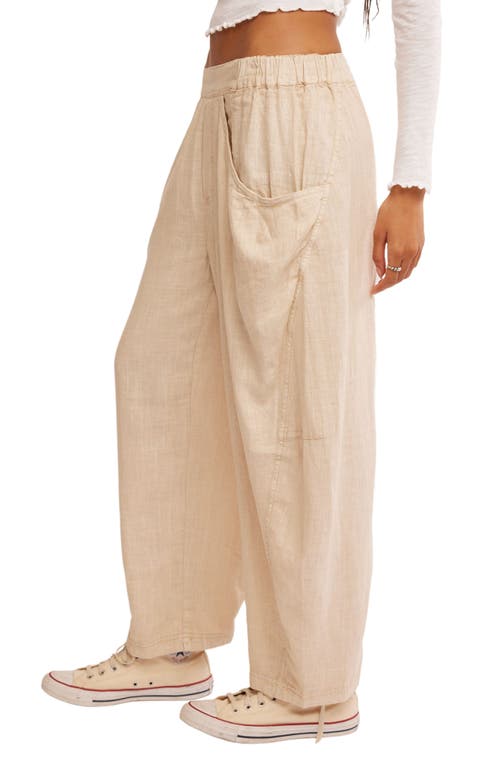 Free People High Road Pull-on Linen Blend Barrel Pants In Birch