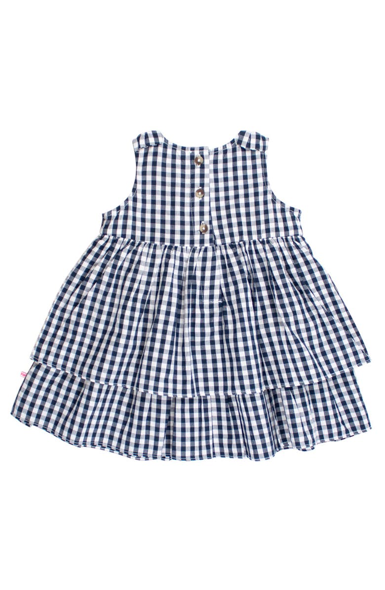 RuffleButts Woven Bow Jumper Dress, Alternate, color, Classic Dark Navy Gingham
