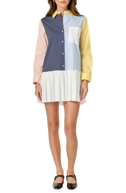 Colorblock Long Sleeve Shirtdress
