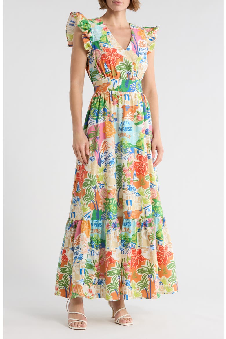 Print Maxi Dress, Main, color, BEIGE MULTI