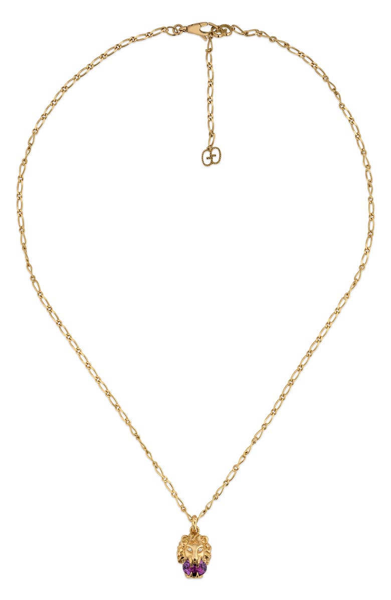 Gucci Lion Head Diamond & Stone Pendant Necklace, Main, color,