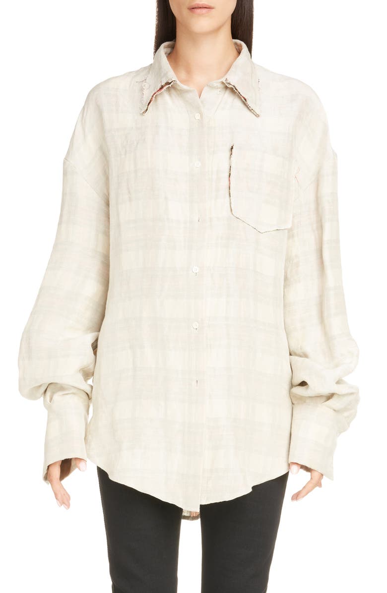Acne Studios Sadira Check Linen Blend Shirt, Main, color, 