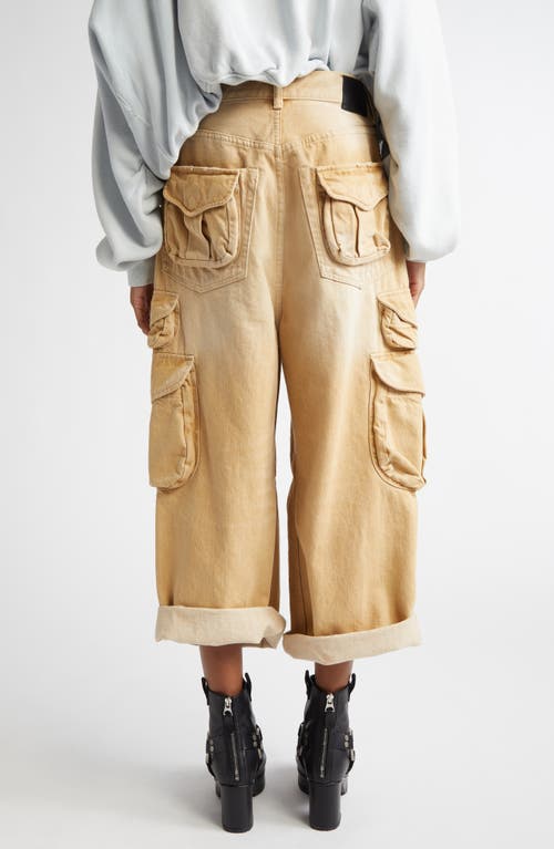 R13 Multipocket Crop Cargo Jeans In Faded Wheat