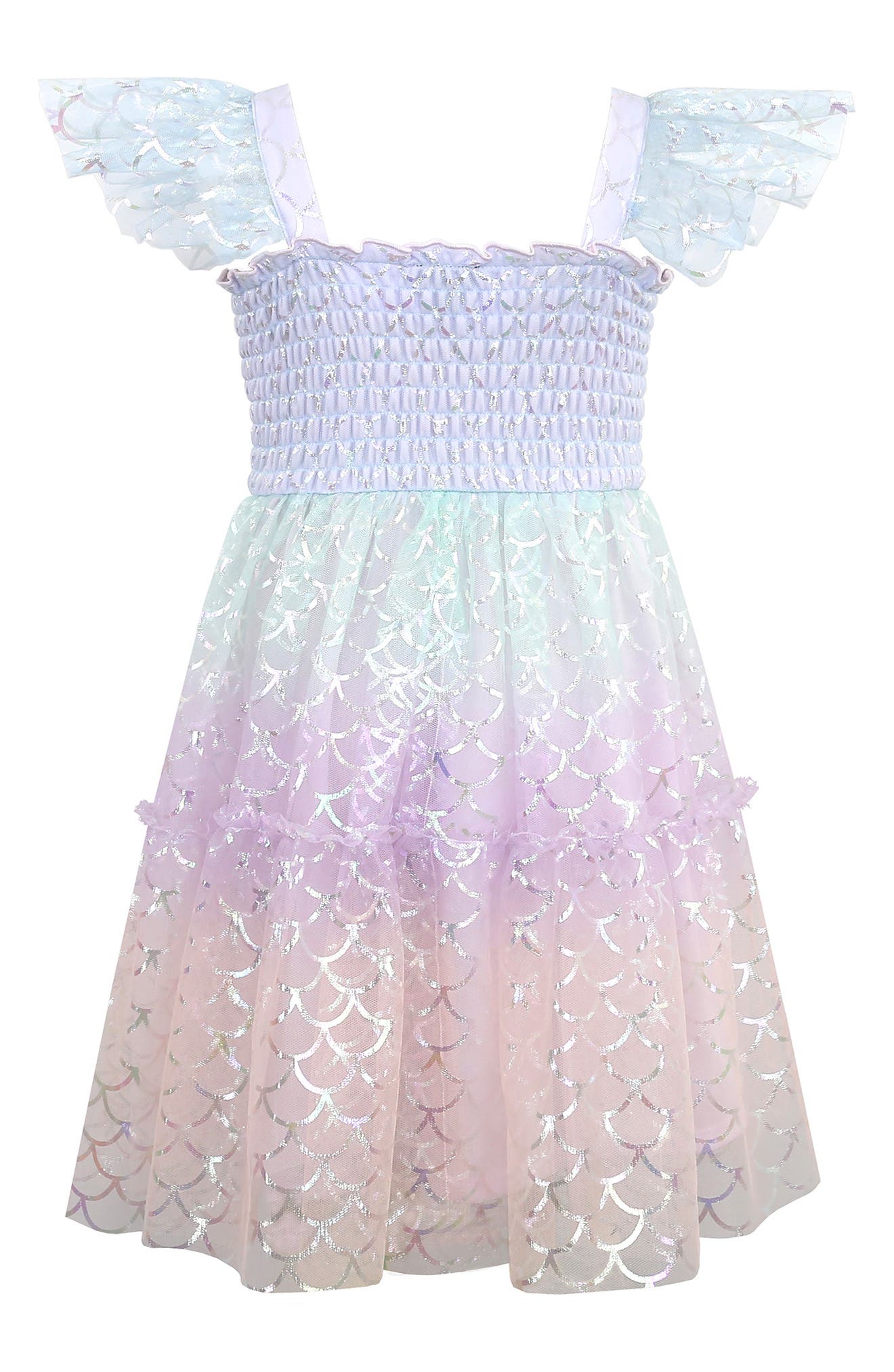 zunie mermaid dress Zunie Kids' Cap Sleeve Mermaid Dress In Ivory/ Multi