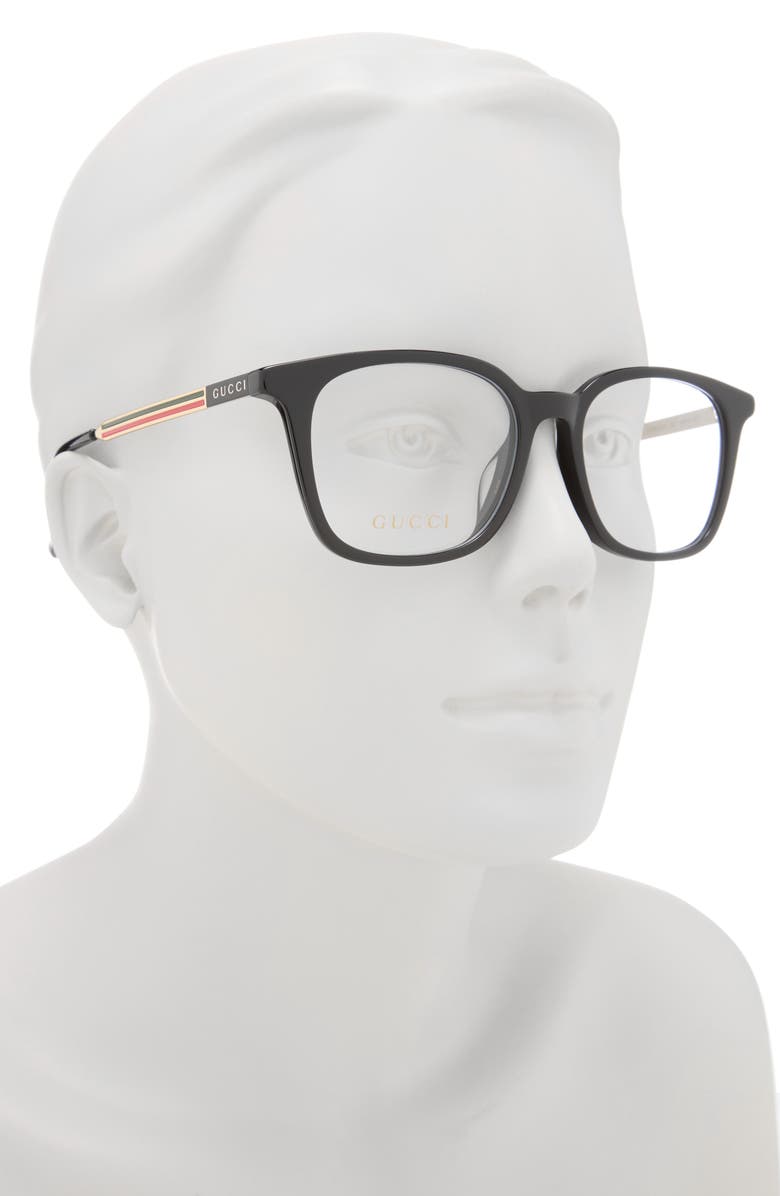 Gucci 52mm Square Optical Glasses, Alternate, color, Black Gold Transparent