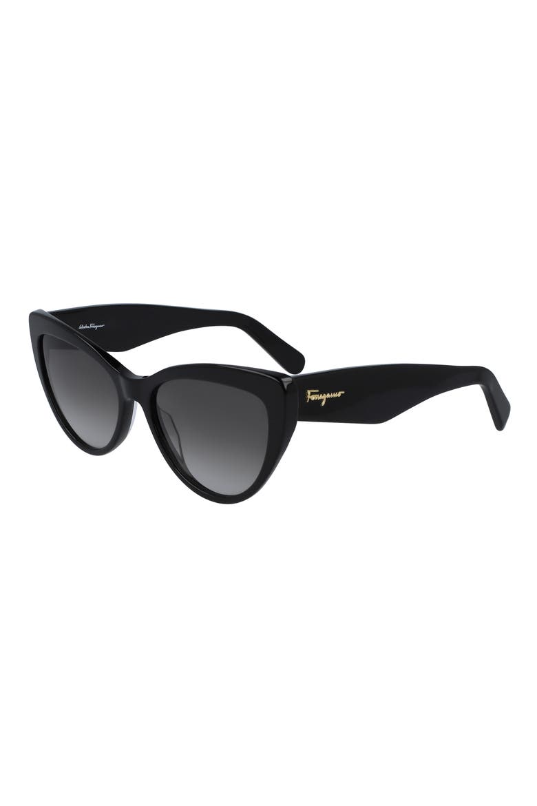 Salvatore Ferragamo 56mm Cat Eye Sunglasses, Main, color, BLACK