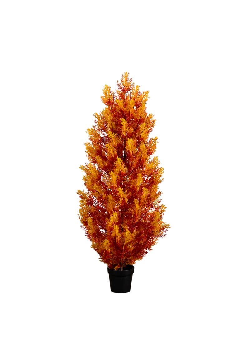 4-ft UV Resistant Autumn Artificial Fall Cedar Tree, Main, color, Orange