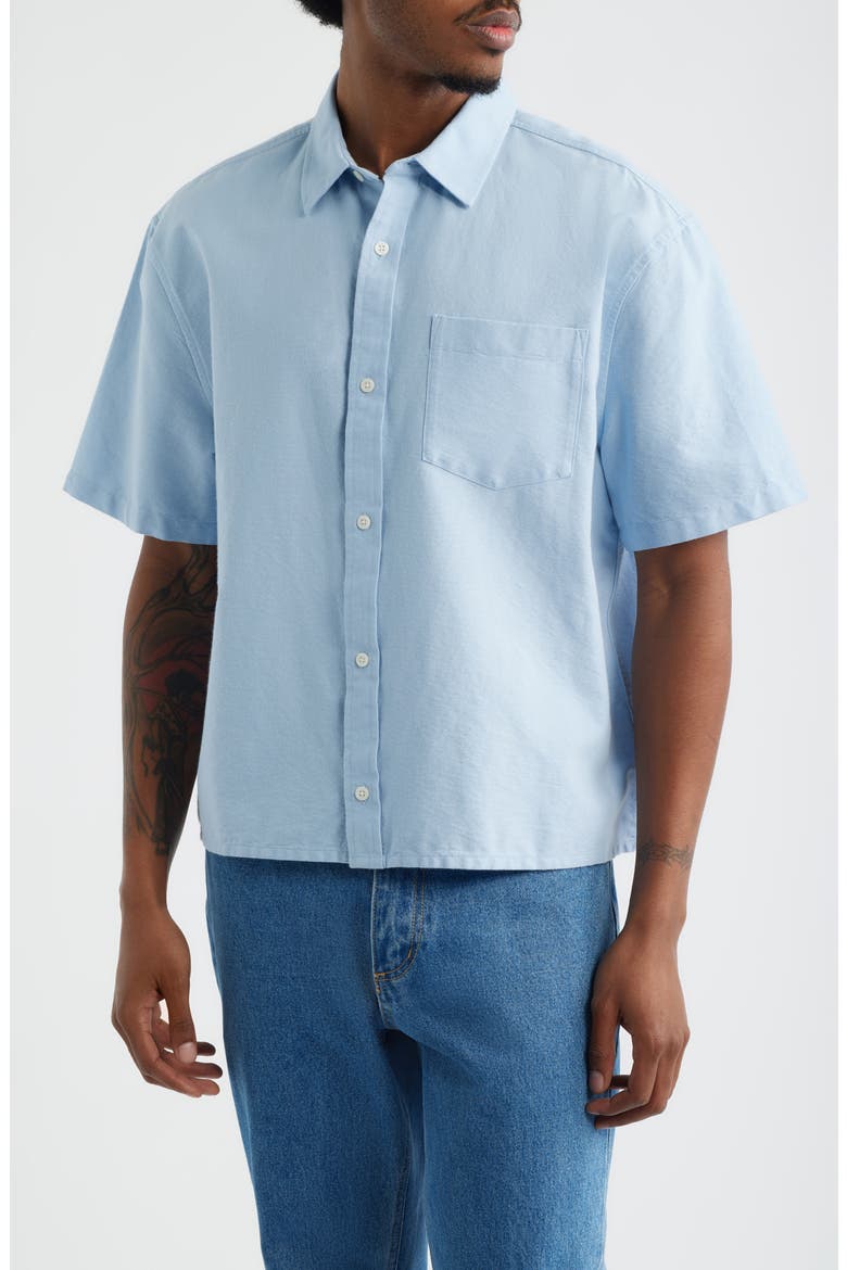 Boxy Crop Oxford Button-Up Shirt, Main, color, BLUE PEACEFUL