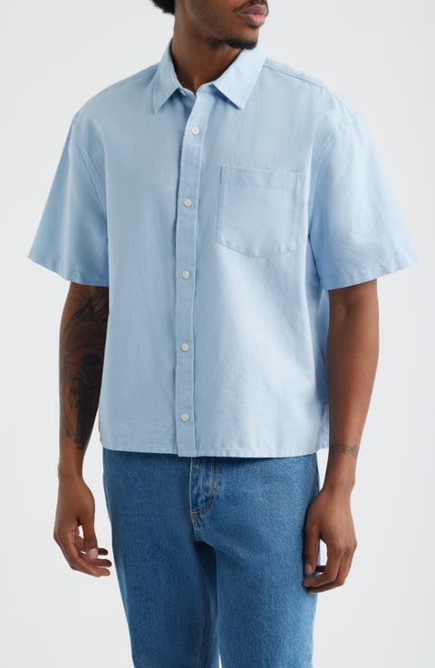 Boxy Crop Oxford Button-Up Shirt