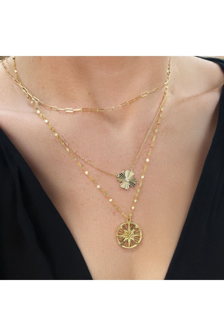 Fluted Gold Single Four Leaf Clover Necklace, Alternate, color, Gold