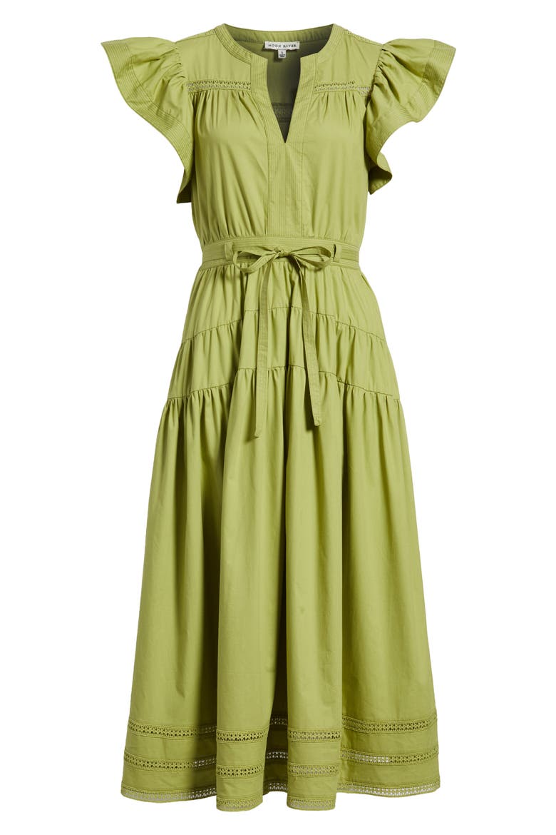 Ruffle Sleeve Tiered Maxi Dress, Alternate, color, KIWI