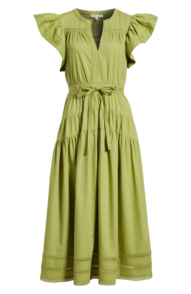 MOON RIVER Ruffle Sleeve Tiered Maxi Dress, Alternate, color, Kiwi