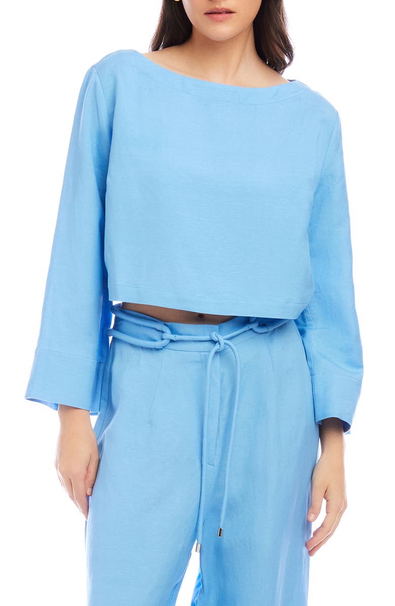 FIFTEEN TWENTY Junie Button-Back Linen Blend Top, Main, color, Lake