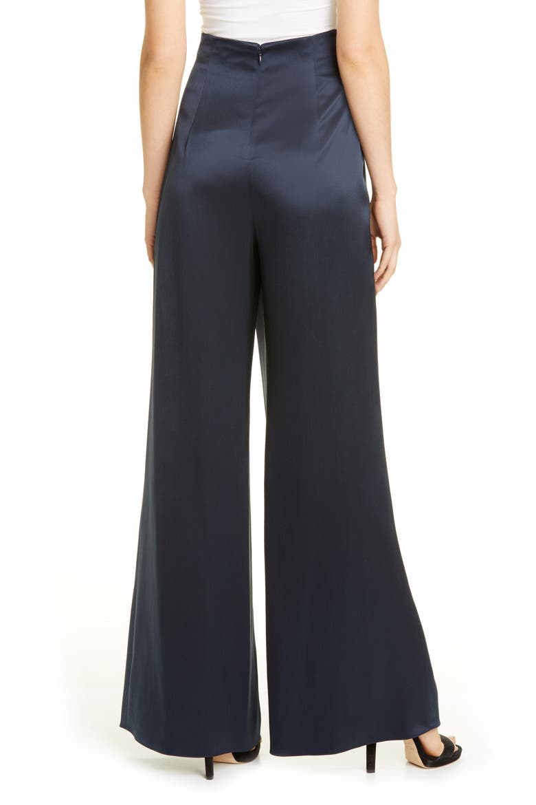 High Waist Wide Leg Silk Pants, Alternate, color, NAVY