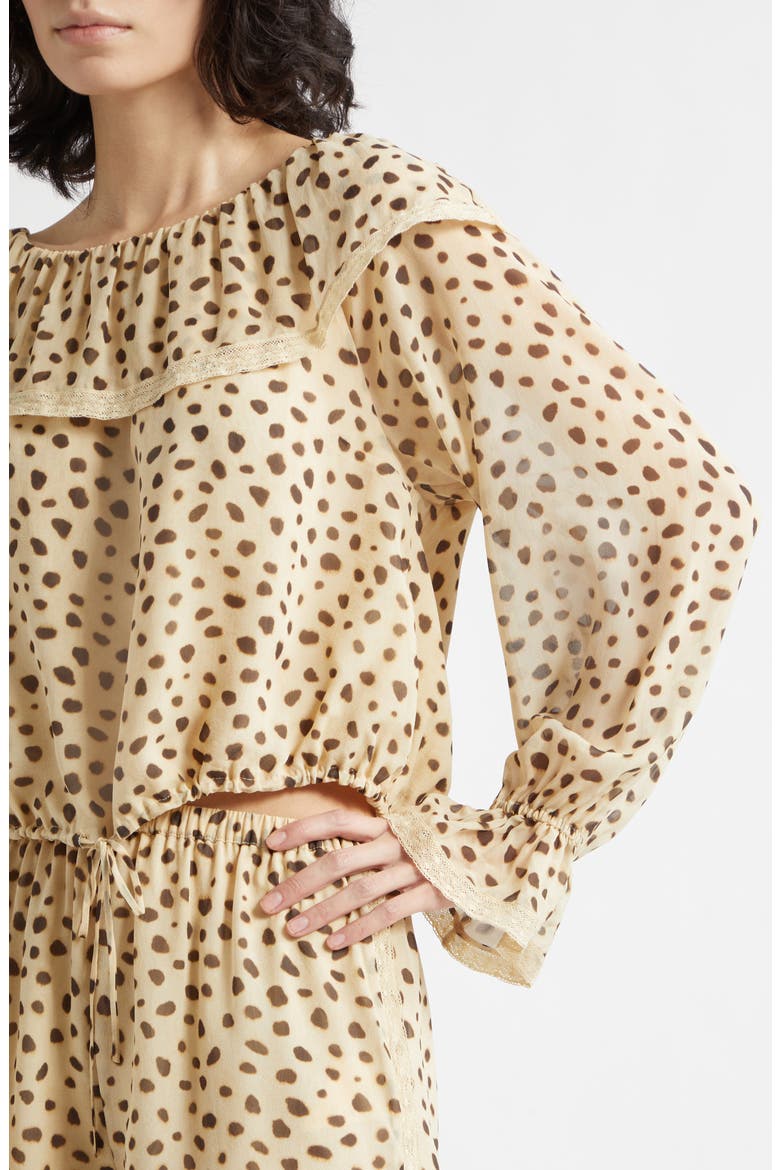 Priscilla Cheetah Print Ruffle Neck Silk Georgette Top, Alternate, color, CHEETAH