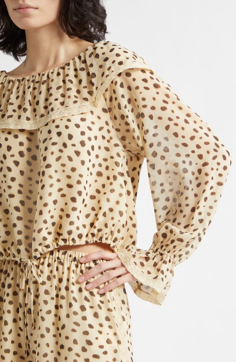POSSE Priscilla Cheetah Print Ruffle Neck Silk Georgette Top, Alternate, color, Cheetah