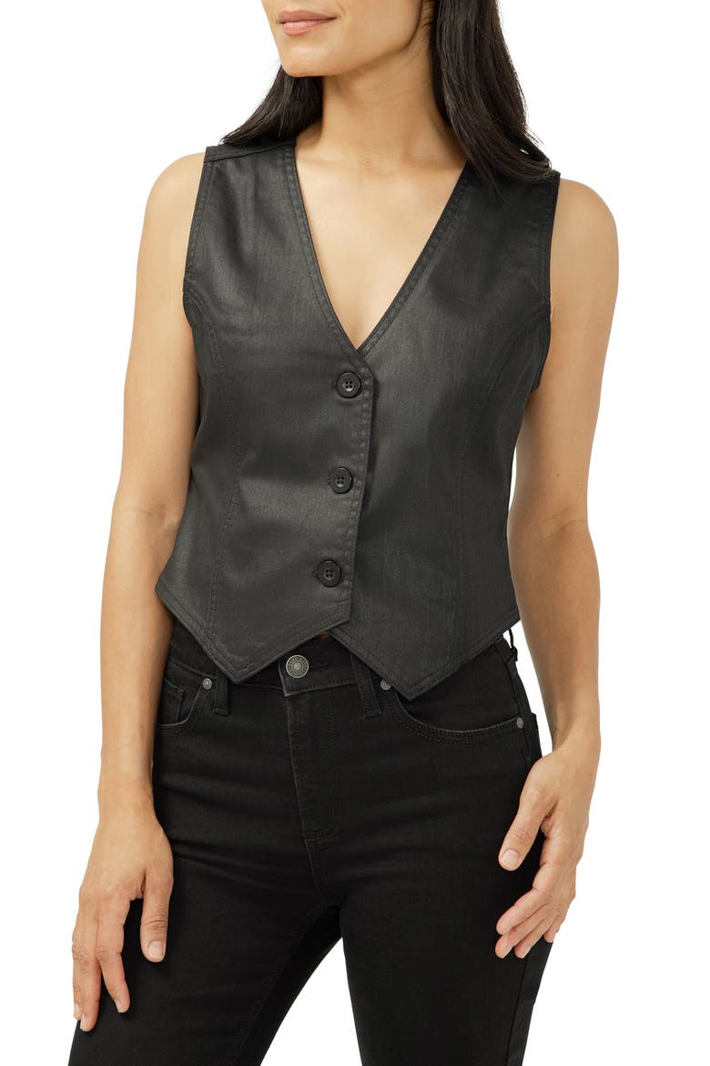 Classic Coated Denim Vest, Alternate, color, BLACK