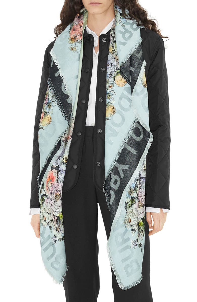 Burberry Floral Square Silk Scarf, Main, color, 