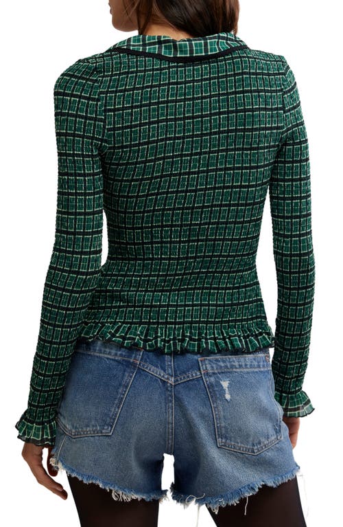 Shop Free People Caught A Feeling Smocked Button-up Top In Green Combo