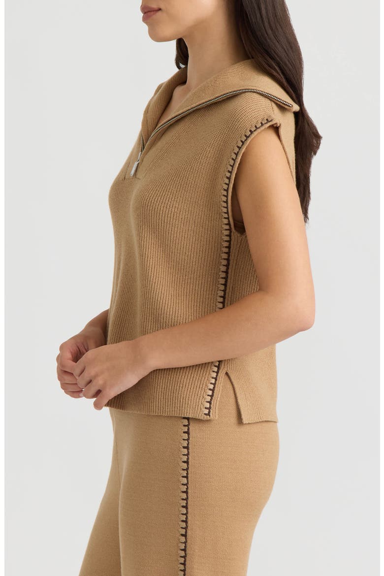 Embroidered Quarter Zip Sleeveless Sweater, Alternate, color, BRITISH TAN