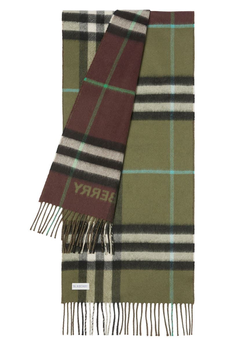 Burberry Giant Check Reversible Cashmere Scarf, Alternate, color,