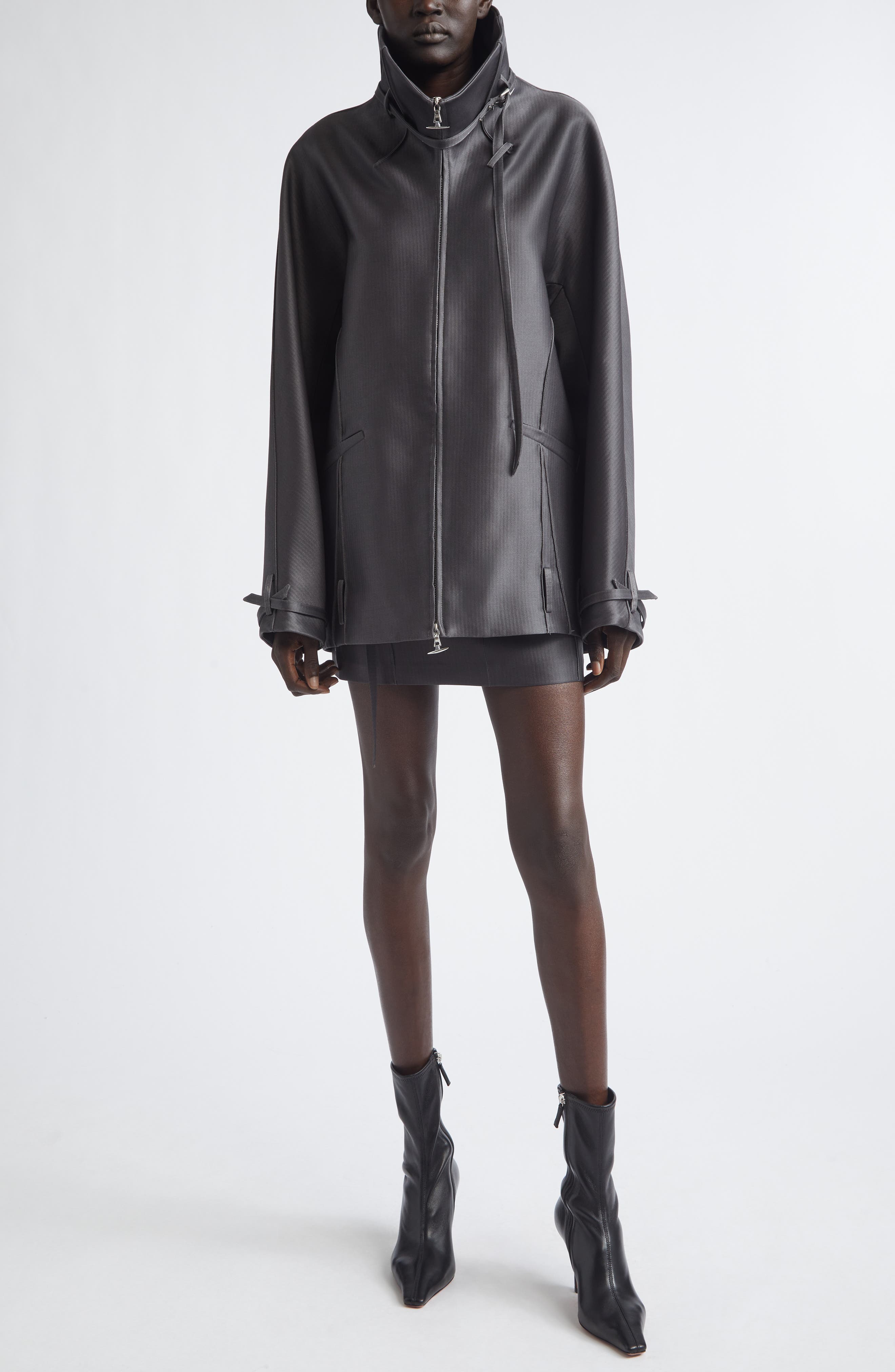 Beltled Collar Wool & Silk Cocoon Coat - image 2