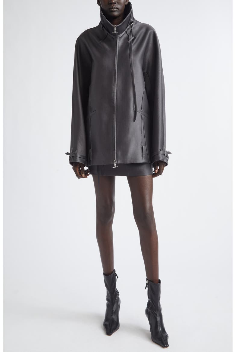 Relics Belted Wool Blend Satin Miniskirt, Alternate, color, DARK GREY
