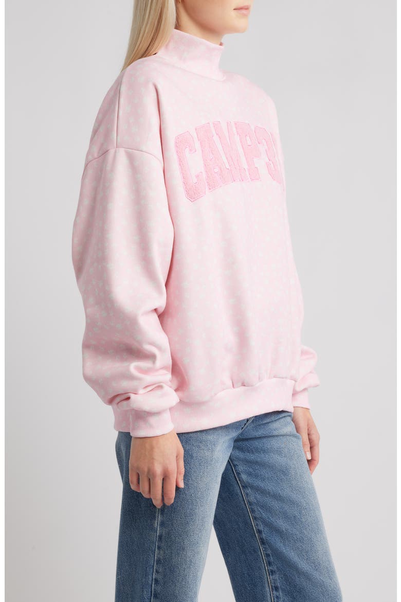 Ditsy Daisy Logo Appliqué Mock Neck Graphic Sweatshirt, Alternate, color, BABY PINK