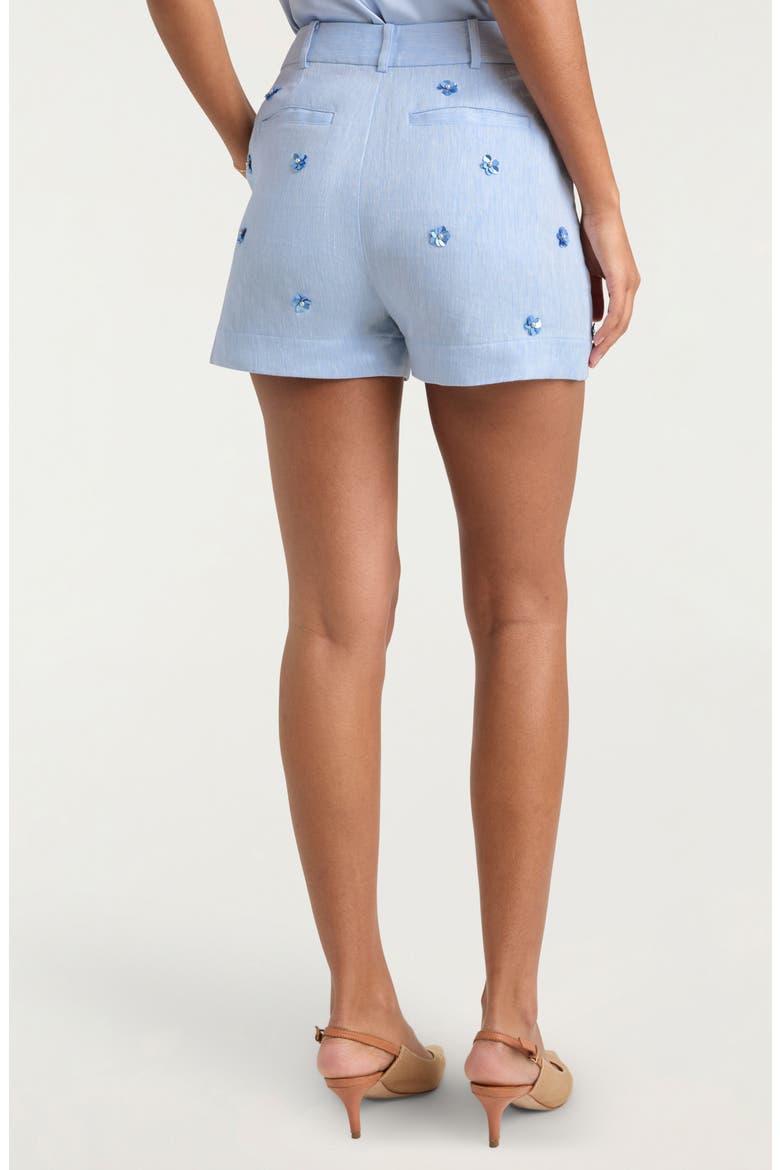 Tora Floral Appliqué Linen & Cotton Shorts, Alternate, color, BLUE HYDRANGEA