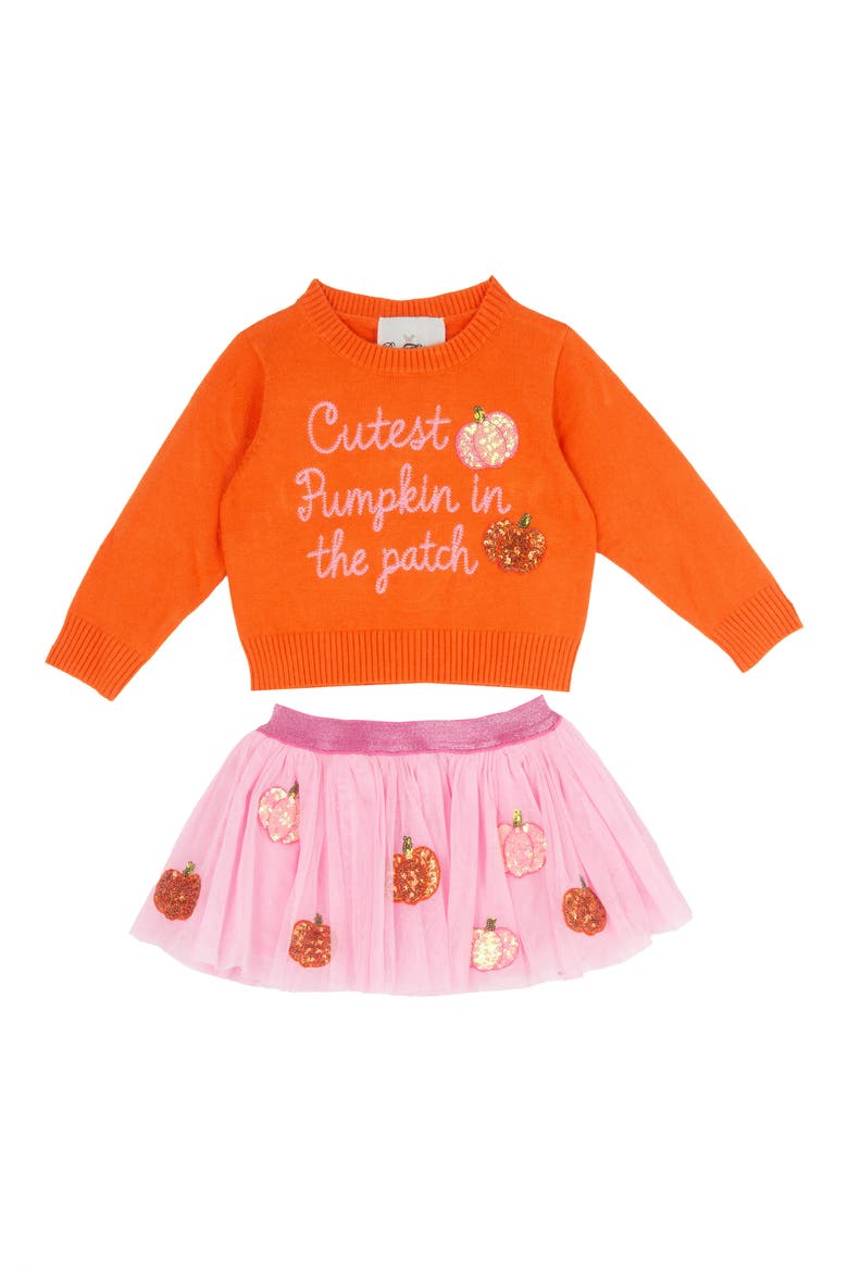 Kids' Cutest Pumpkin Sweater & Tutu Skort Set, Main, color, ORANGE