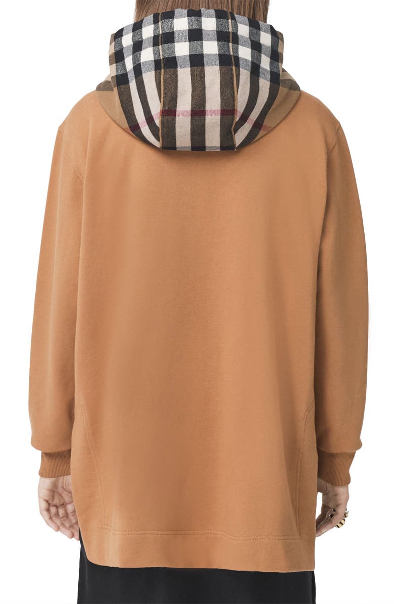 Burberry Poulter Check Oversize High-Low Cotton Hoodie, Alternate, color,
