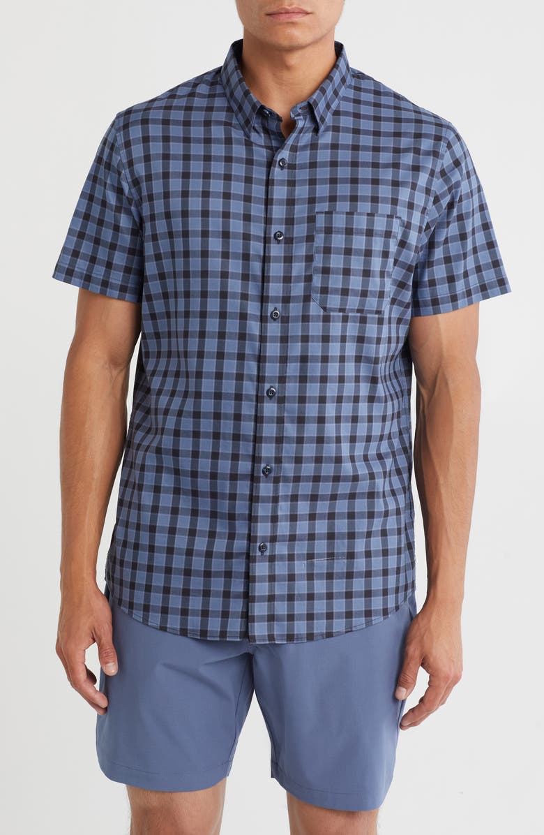 TravisMathew Rank & File Short Sleeve Button-Up Shirt, Main, color, Vintage Indigo