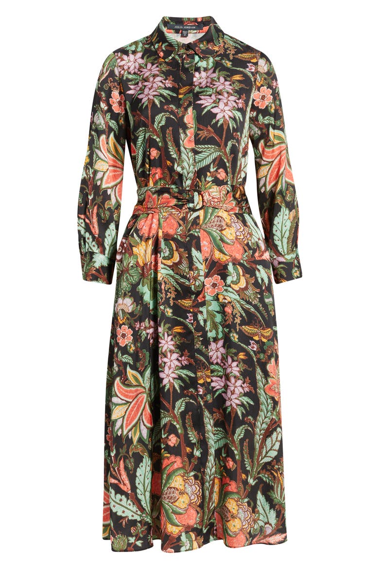 Floral Long Sleeve Midi Shirtdress, Alternate, color, BLACK RED