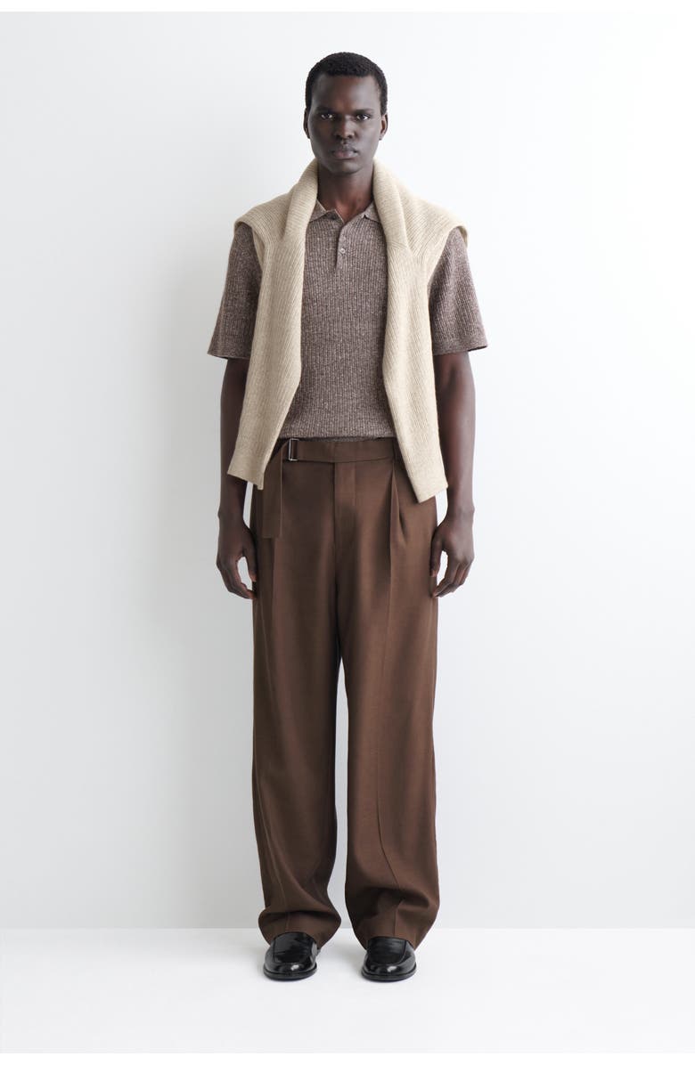 COS Cashmere-Linen Polo Shirt, Alternate, color, Brown Mélange