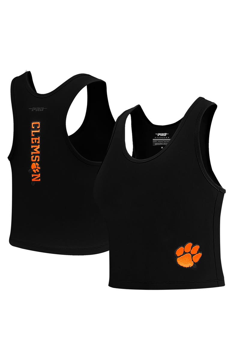 PRO STANDARD Women's Pro Standard Black Clemson Tigers Tonal Neutral Fitted Waist Length Racerback Tank Top, Main, color, 