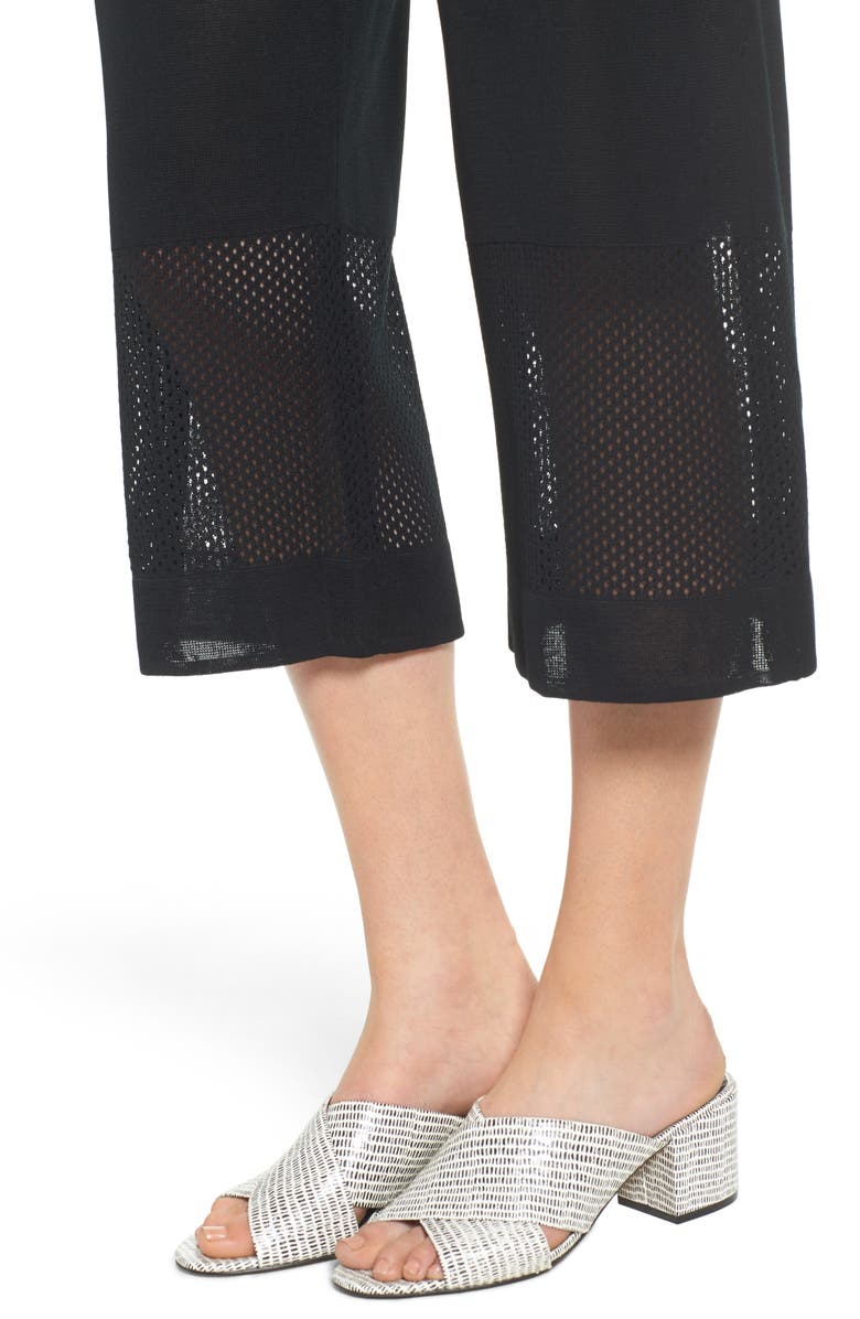 Ming Wang Mesh Inset Crop Pants, Alternate, color, Black