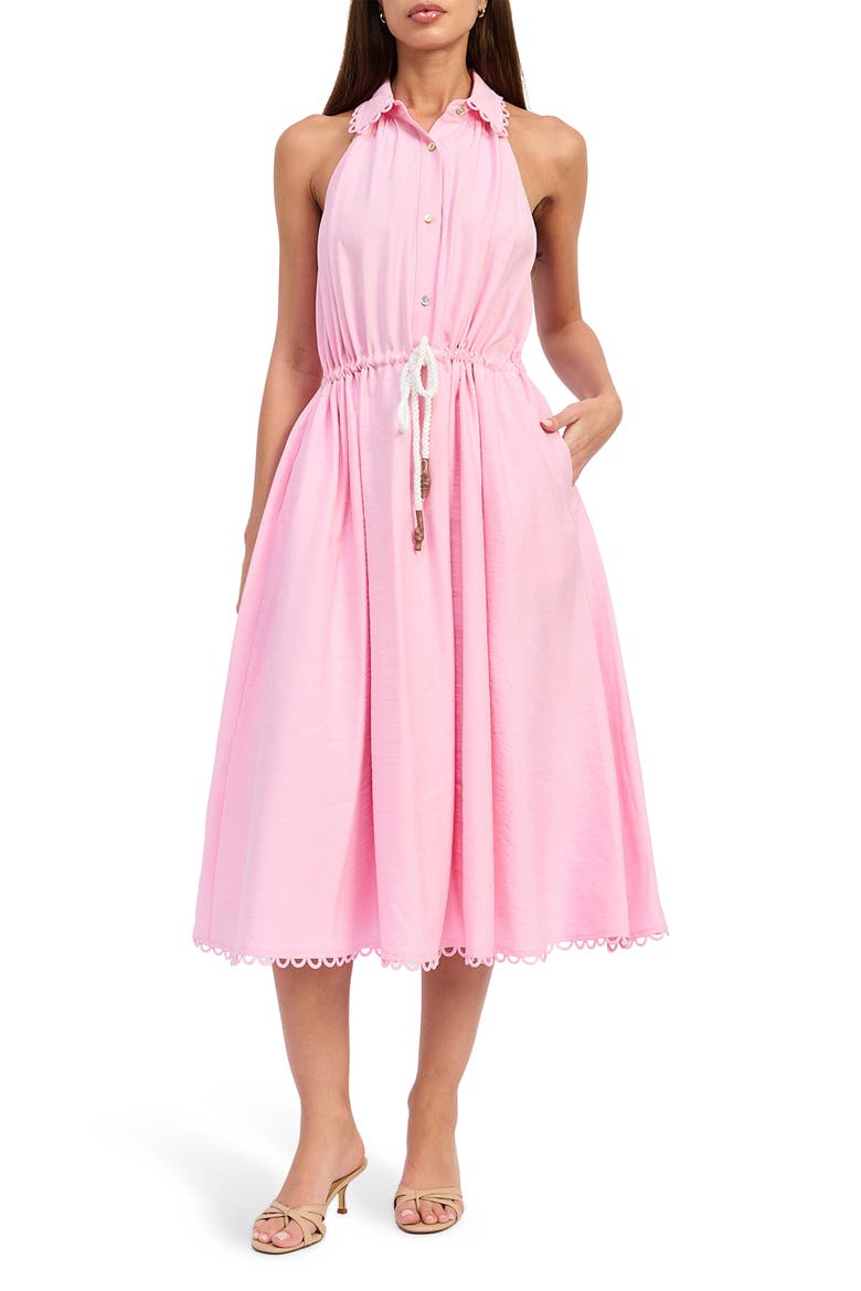 Brynn Belted Sleeveless Midi Dress, Main, color, PINK