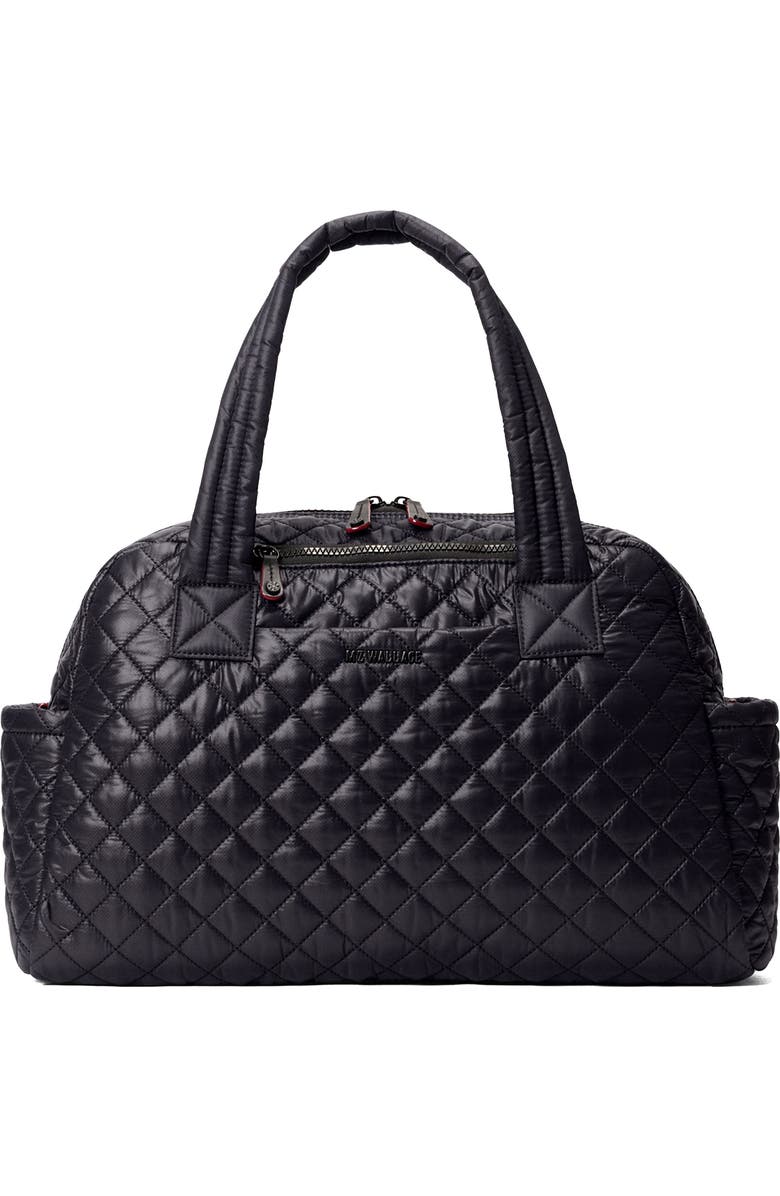 MZ Wallace Jimmy Deluxe Quilted Nylon Duffle Bag, Main, color, Black