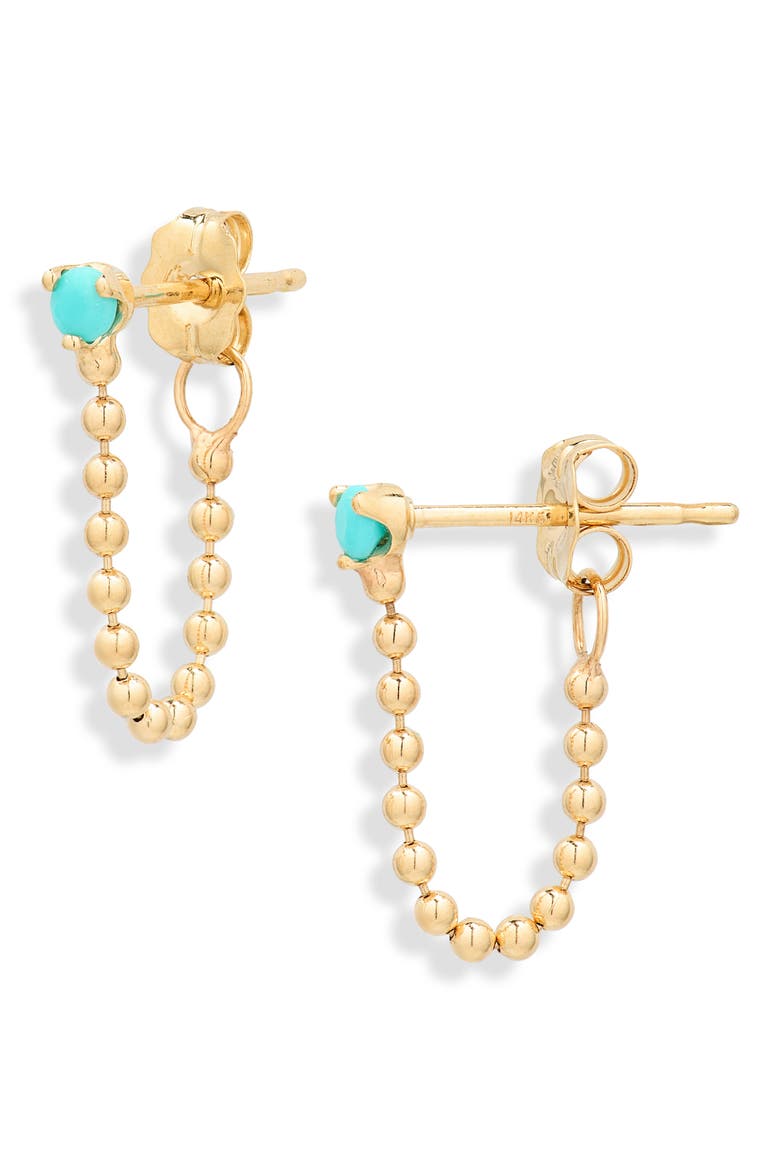 14K Gold Turquoise Bead Front/Back Earrings, Main, color, 14K YELLOW GOLD / TURQUOISE