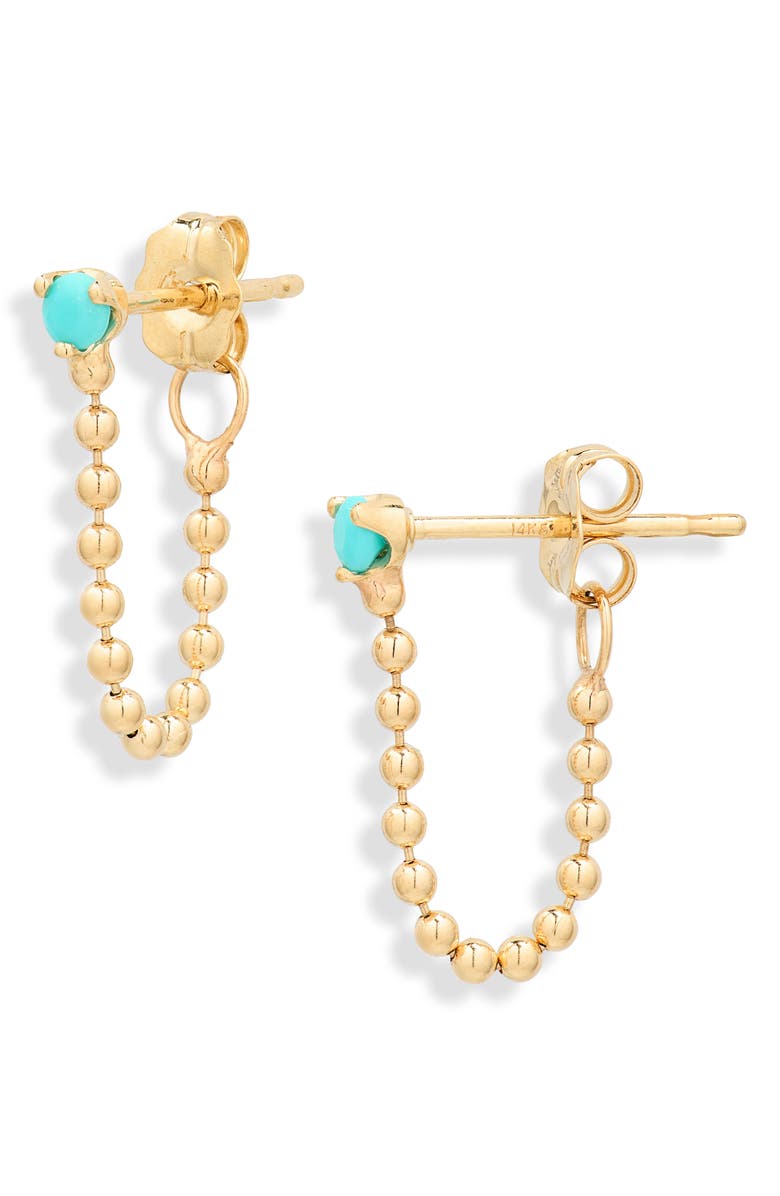 Zoë Chicco 14K Gold Turquoise Bead Front/Back Earrings, Main, color, 14K Yellow Gold / Turquoise