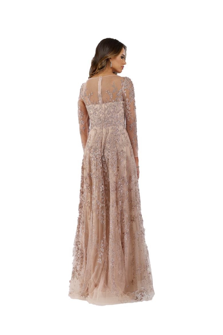 Illusion Neckline A-line Long Sleeves Gown, Alternate, color, Blush