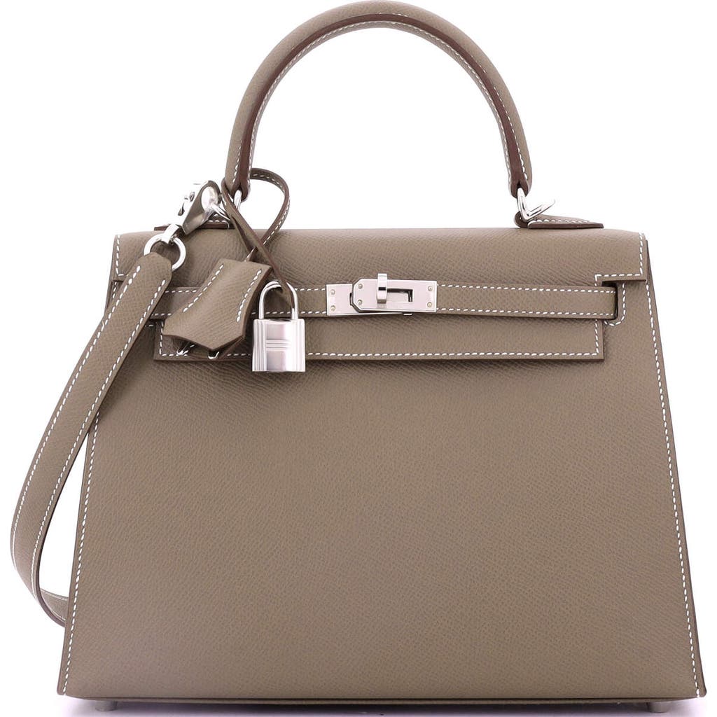 Pre-owned Hermes Hermes Kelly Handbag Grey Epsom With Palladium Hardware 25 In Brown