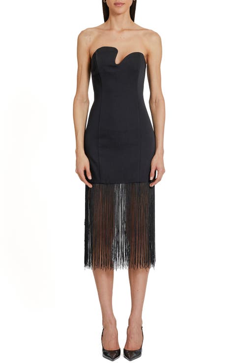 Puzzle Strapless Fringe Trim Cocktail Dress