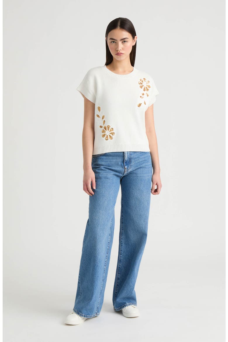 Sequined Floral Stripe Dolman Sweater, Alternate, color, MARSHMALLOW