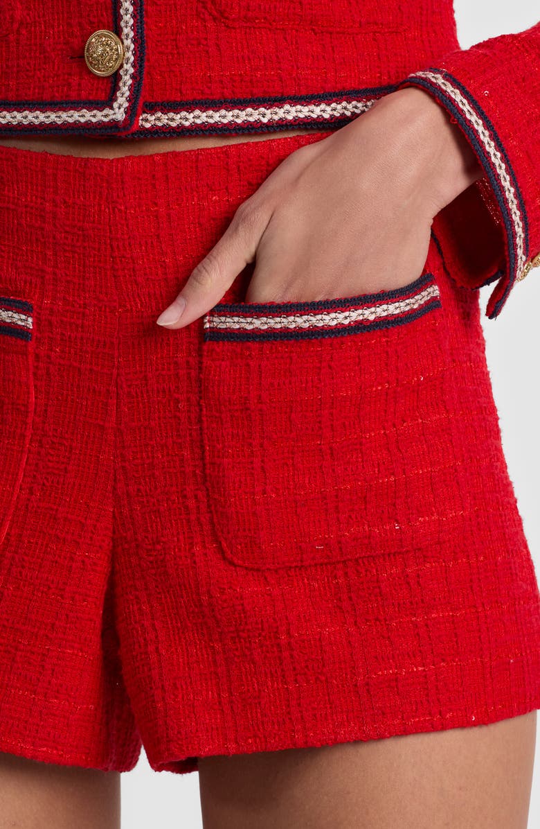 Alice + Olivia Troy Tweed Shorts, Alternate, color, Chili Pepper
